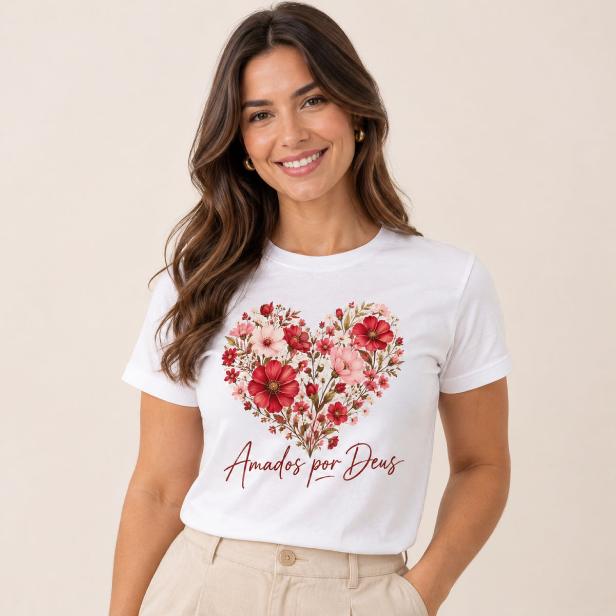 Baby Look Amados por Deus – Branca – vestida
