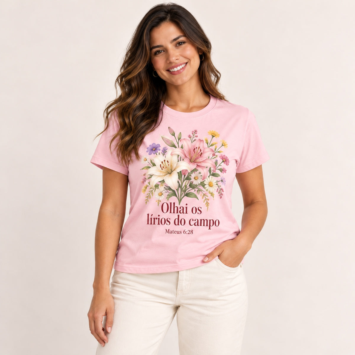 Baby Look Lírios do Campo – Rosa – vestida