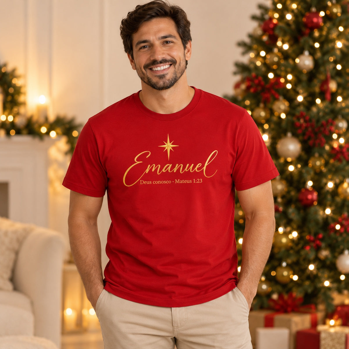 Camiseta Emanuel – Deus Conosco – Vermelha – vestida