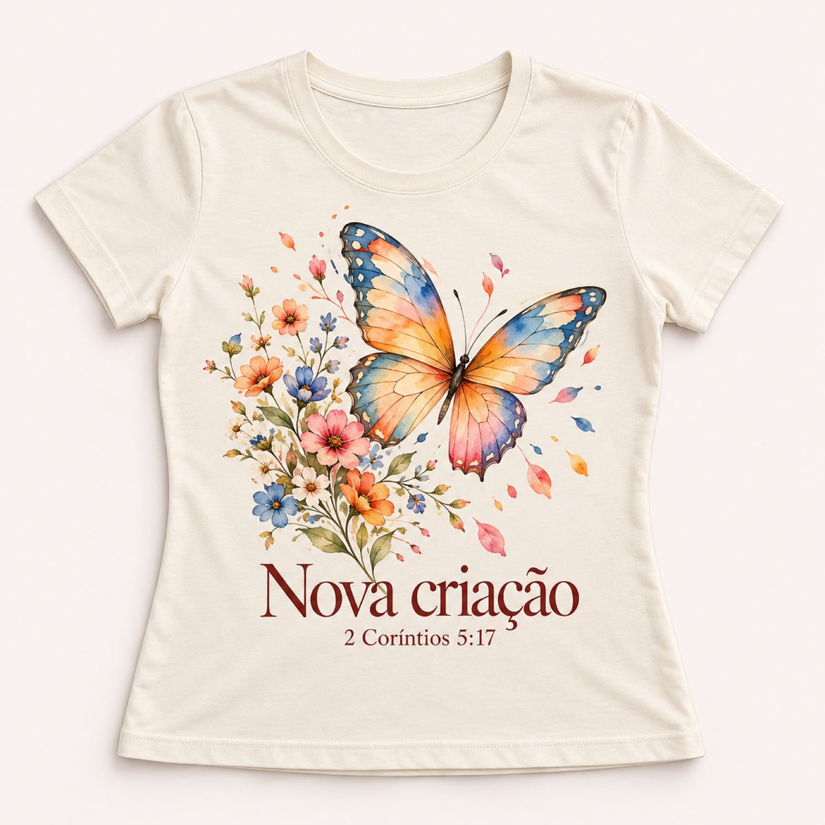 Baby Look Nova Criação – Off-white – frente