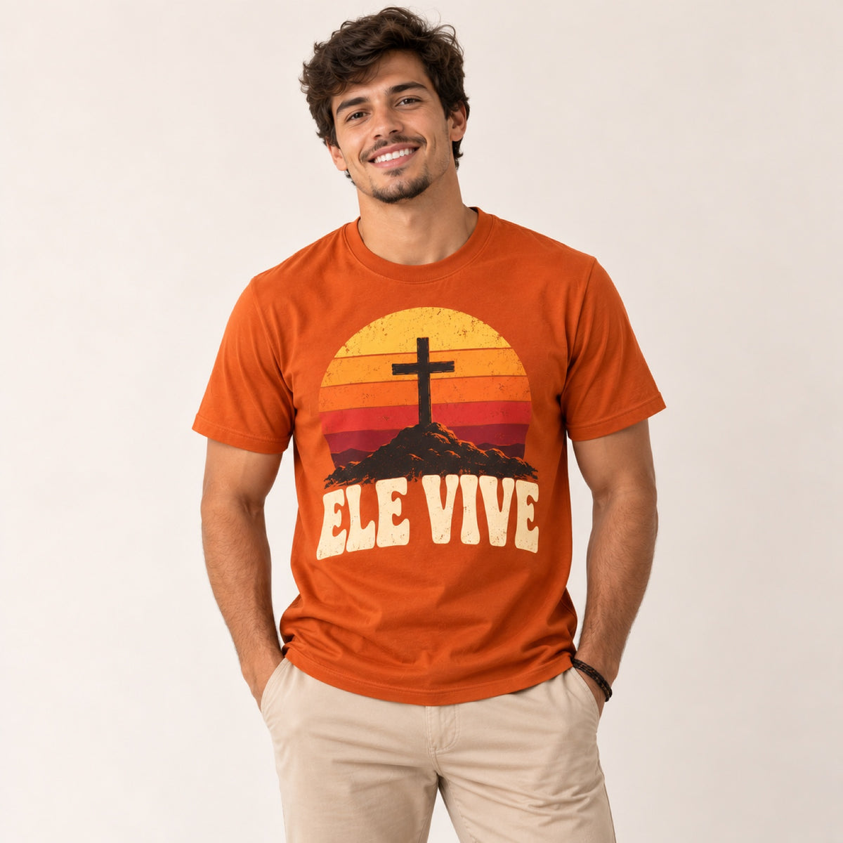 Camiseta Ele Vive Retrô – Laranja – vestida