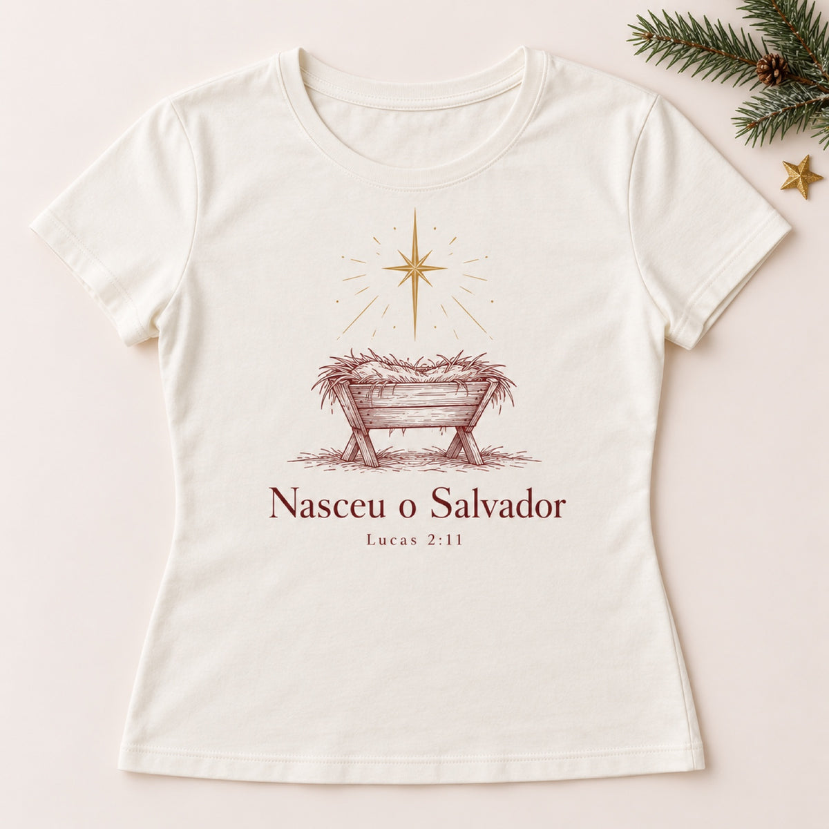 Baby Look Nasceu o Salvador – Off-white – frente