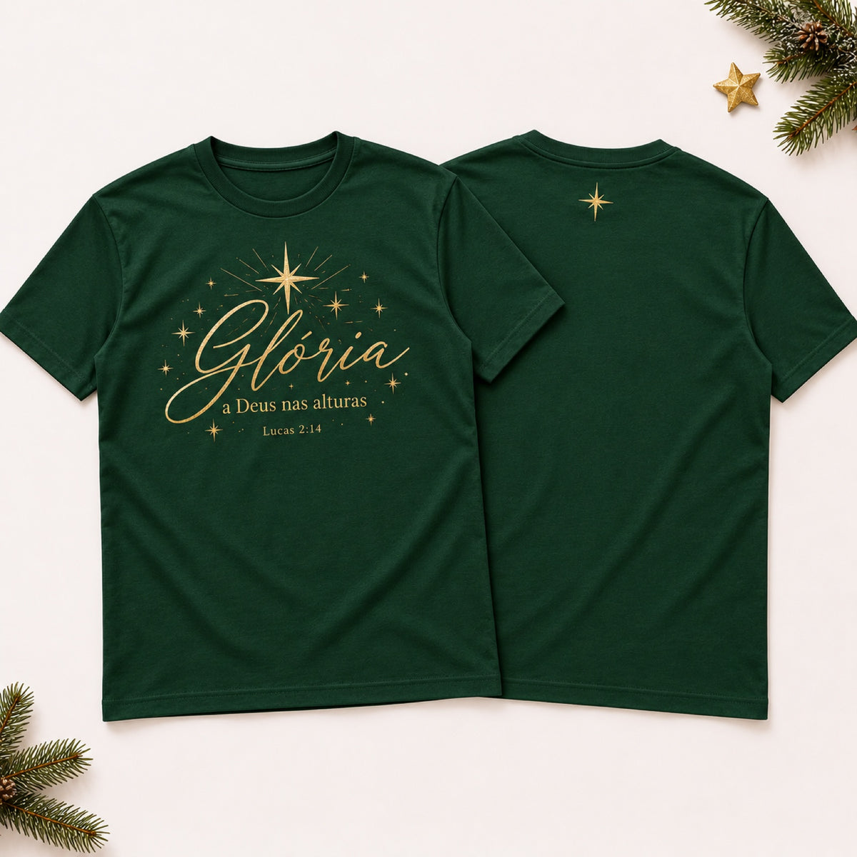 Camiseta Glória nas Alturas – Verde – frente e costas